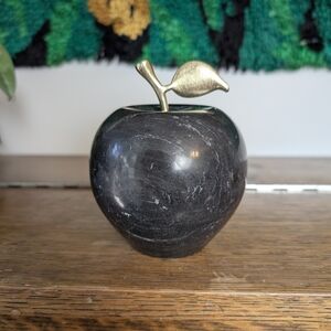 Vintage MCM Marble Carved Apple With Brass Stem | Midcentury Modern Decor